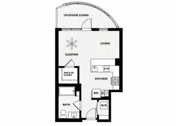 Floor plan for studio, 1 bath, 518 sqft